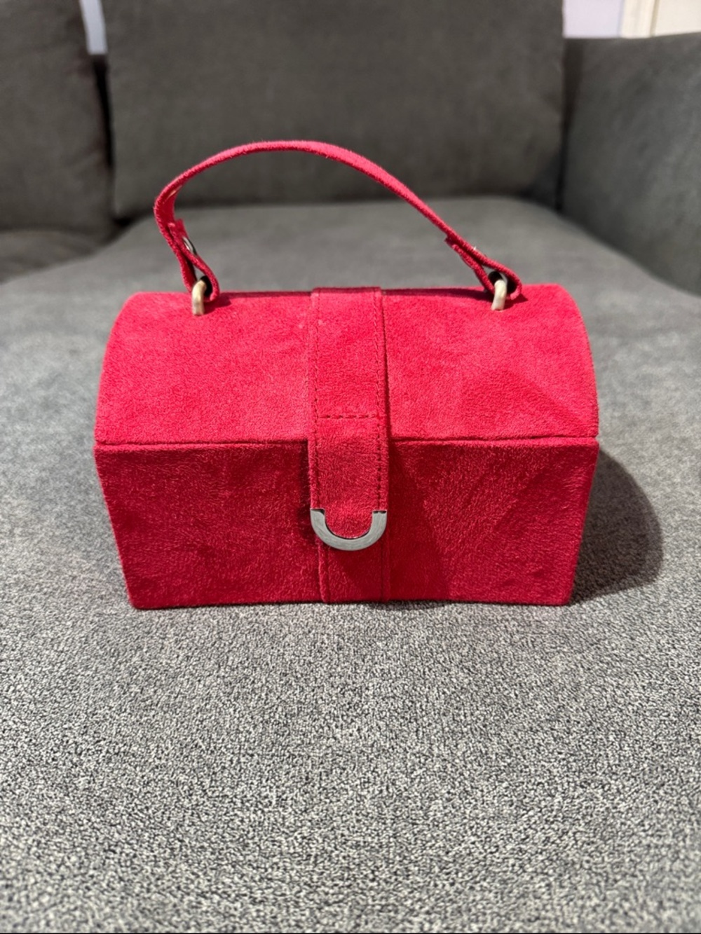 Red Vintage Suede Top-Handle Jewelry Box Purse